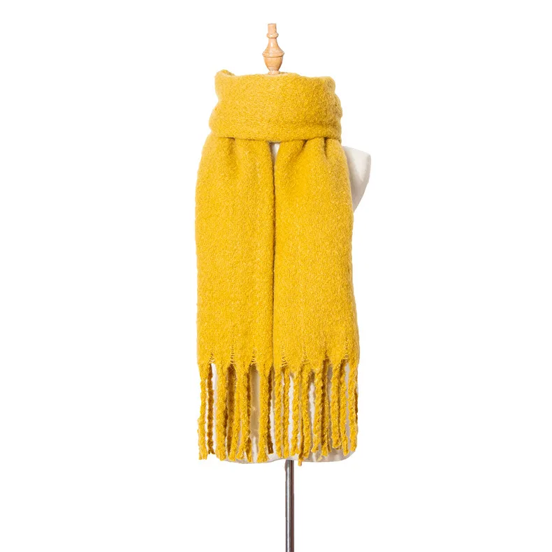 ginger scarf Прямая поставка, Женская шаль-шарф, Осень-зима, роскошный бренд, Sjaals, шейный шарф, модный акрил, чистый кофе, верблюжий цвет, шали с кисточками - Цвет: ginger scarf