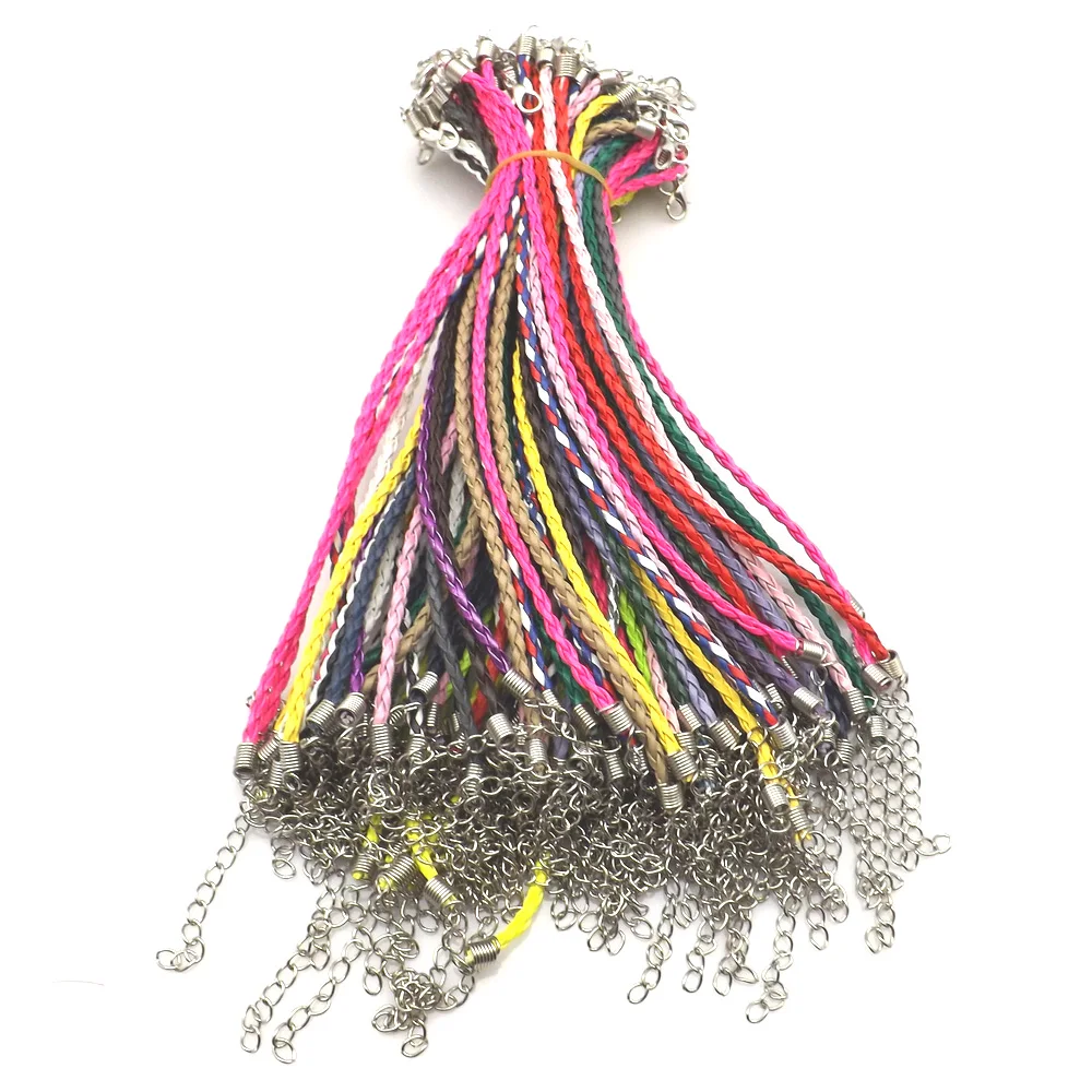 Плетеные Кожаные Браслеты 100 шт./лот смешанных цветов длина 20 см с застежкой