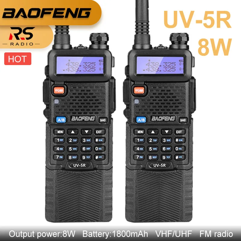 

BAOFENG UV-5R 8W Walkie Talkie 3800mAh Dual Band Transmitter VHF UHF Ham CB Radio Station HF Transceiver Scrambler Scanner VOX