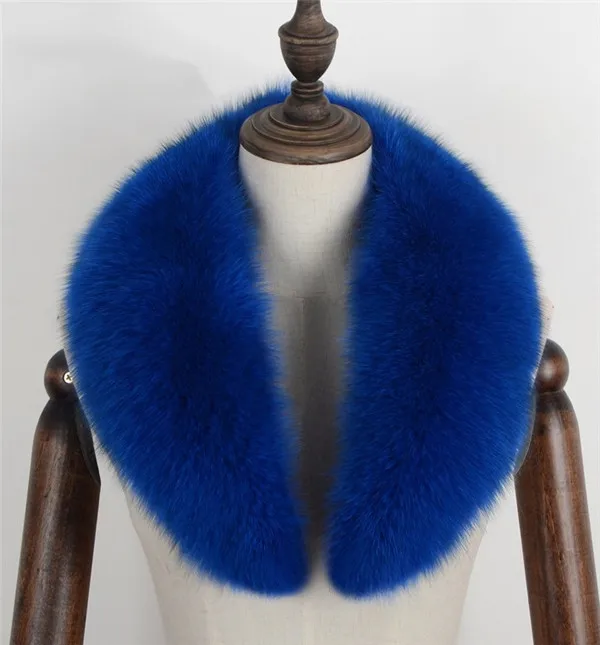 Royal blue Длинный натуральный Лисий меховой воротник шарф на заказ женские весенние зимние теплые однотонные куртки пальто шали подкладка 80/90/100 см - Цвет: Royal blue
