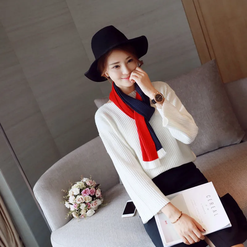 

Mingjiebihuo Autumn and winter new fashion super wild decorative small scarf knitted wool spell color collar