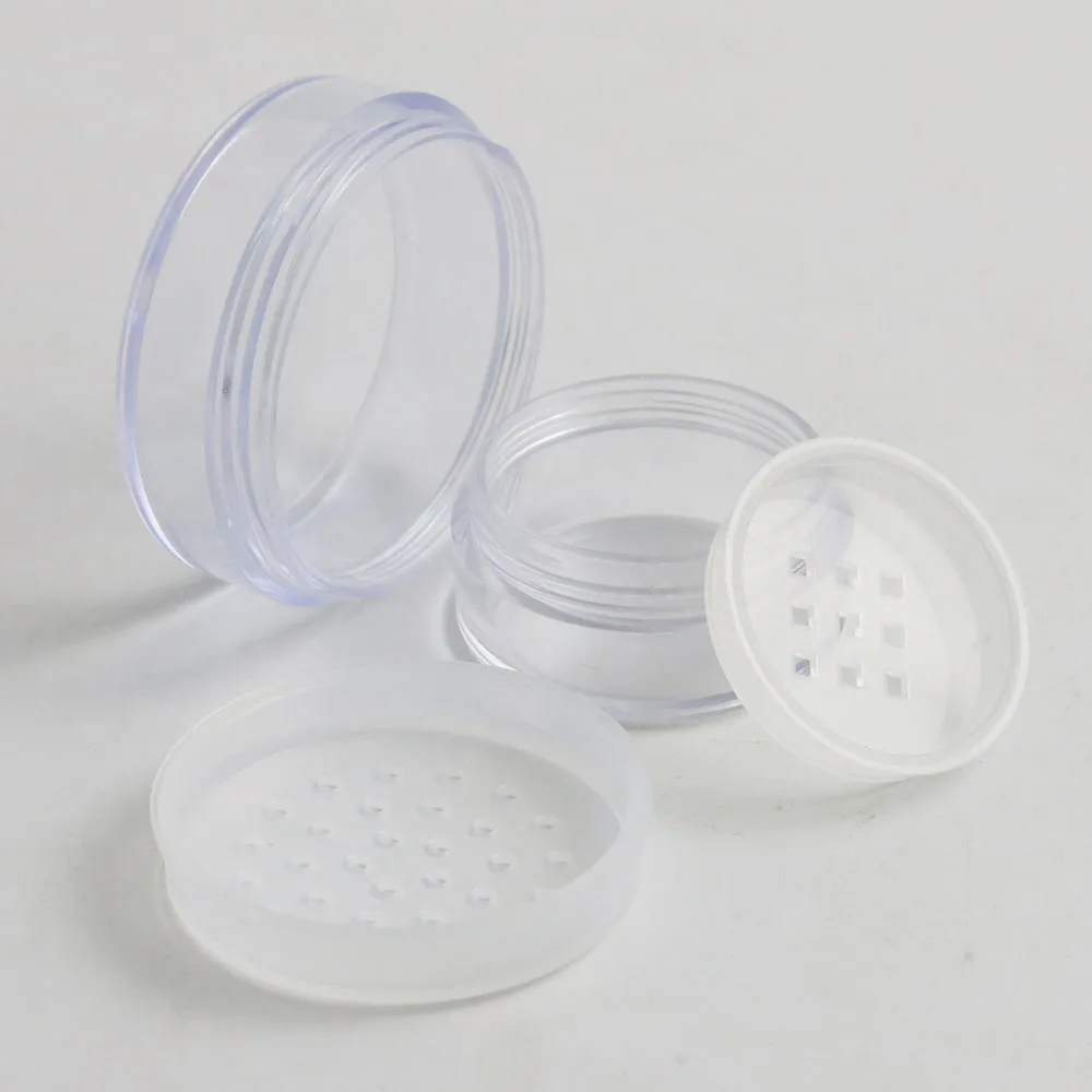 

20pcs/lot 20g 30g Plastic Clear Cosmetic Loose Powder Jars with Sieve And Black Clear White Lid Makeup Jar Container