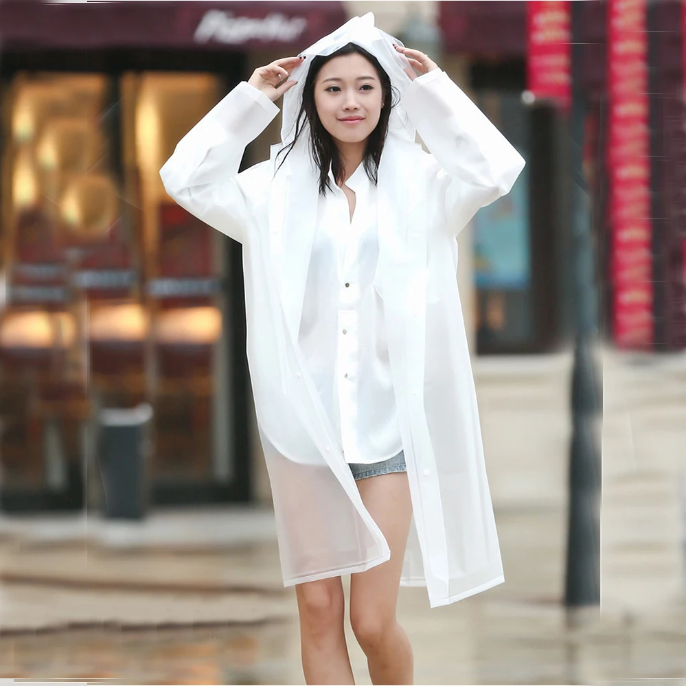 

Outdoor Trench Waterproof Women Plastic EVA Long Translucent Raincoat Men Hooded Travel hiking Rain coats Jacket