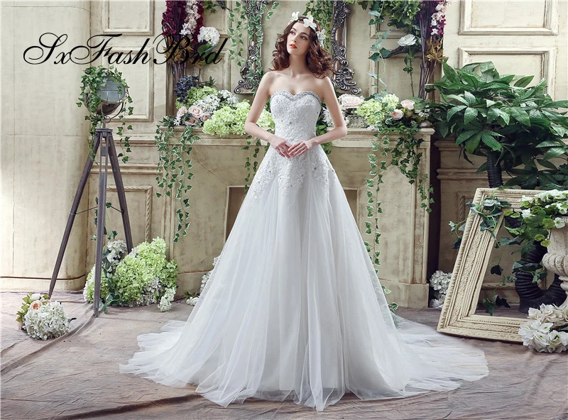 Robe De Mariage милое платье с бисером и аппликацией трапециевидной формы Длинные