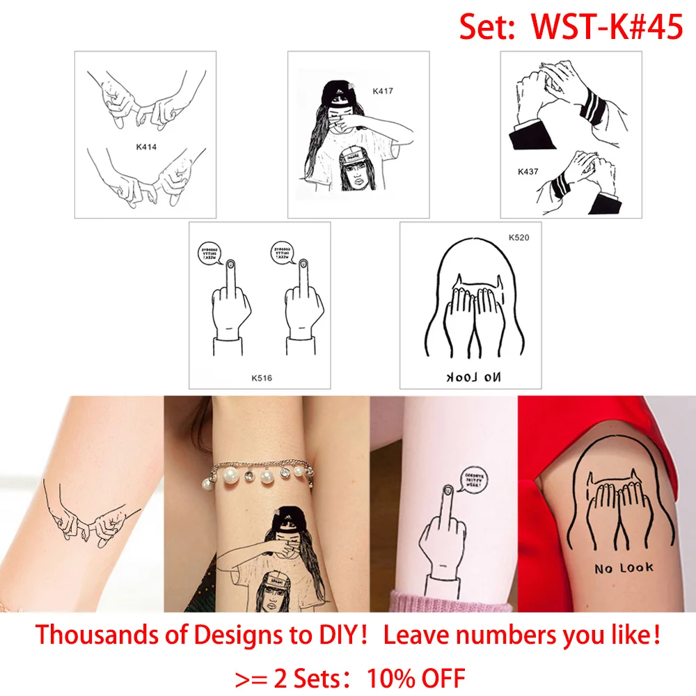 10*8 см glaryyears 5 шт./компл. милые маленькийе татуировки Стикеры WST-K черный временные наклейки в стиле боди-арт Бумага Водонепроницаемый руки шеи для макияжа