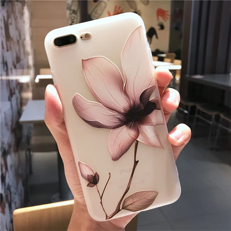 Чехол из ТПУ для iPhone 7 чехлы с матовыми рельефными цветами XR XS Max 6S 6 8 Plus SE мягкие