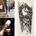 Черные 3D Искусственные Переводные татуировки, нагрудные часы, татуировки для мужчин и женщин, временные Большие механические татуировки на руку