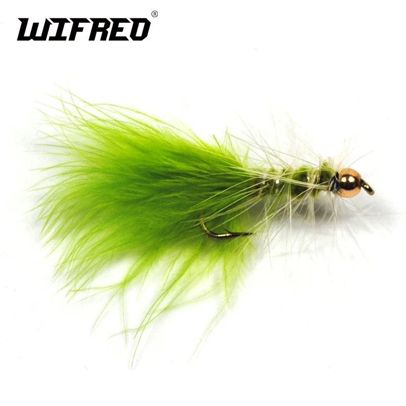 Wifreo 8 шт. 10# Латунь Золотой шарик головы Шартрез зеленый Стример Летать для форели нахлыстом мухи