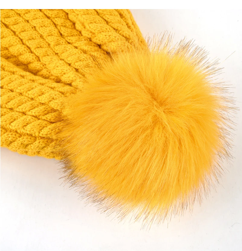 Шапки бини шапки Женская Зимняя кепка толще волосы мяч вязаная шапка Кепка