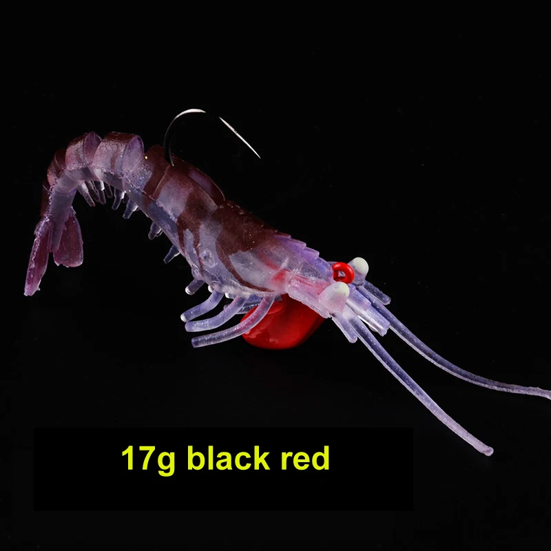 17g black red FJORD Горячие много раздел "креветка" классический Гибкая креветки 6,5/12,5/17 г, Мягкая приманка для рыбалки, Мягкая приманка приманки свинец крюк FishingTackle - Цвет: 17g black red