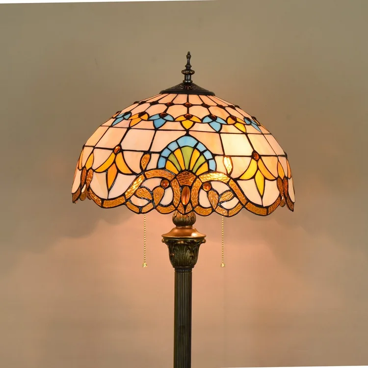 

16inch Tiffany Baroque Stained Glass floor lamp E27 110-240V for Home Parlor Dining bed Room standing lamp