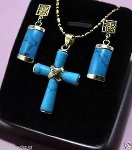 

Gorgeous Natural stone "cross" Pendant Necklace + Earrings^^^^NEW style Fine jewe Noble Natural Natural FREE SHIPPING