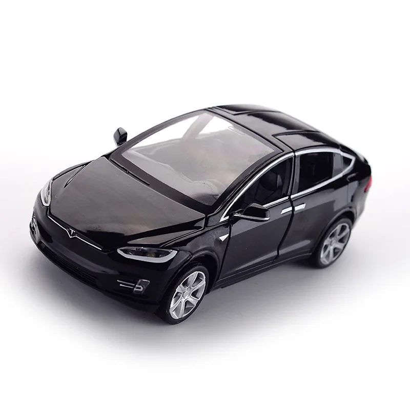Литые автомобили Tesla SUV 1:32 модель автомобиля из металлического сплава моделирование откатные автомобили огни игрушки для детей Подарки для детей - Цвет: Черный