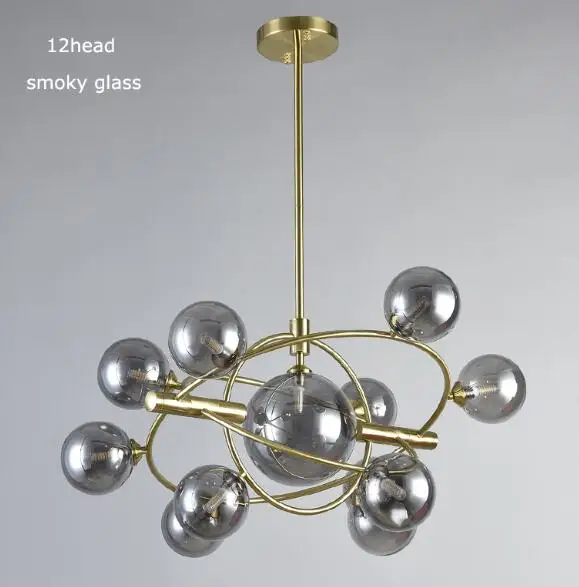 12head smoky ball Современный Глобальный стеклянный светильник-люстра, скандинавские стеклянные подвесные светильники с подвесками, светильник для гостиной - Цвет абажура: 12head smoky ball