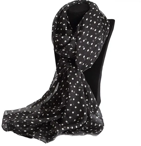 Женский зимний шарф в горошек черный или белый роскошный брендовый дизайнерский