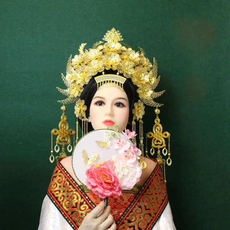 Золотистая тиара Hanfu с длинными кисточками для невесты |