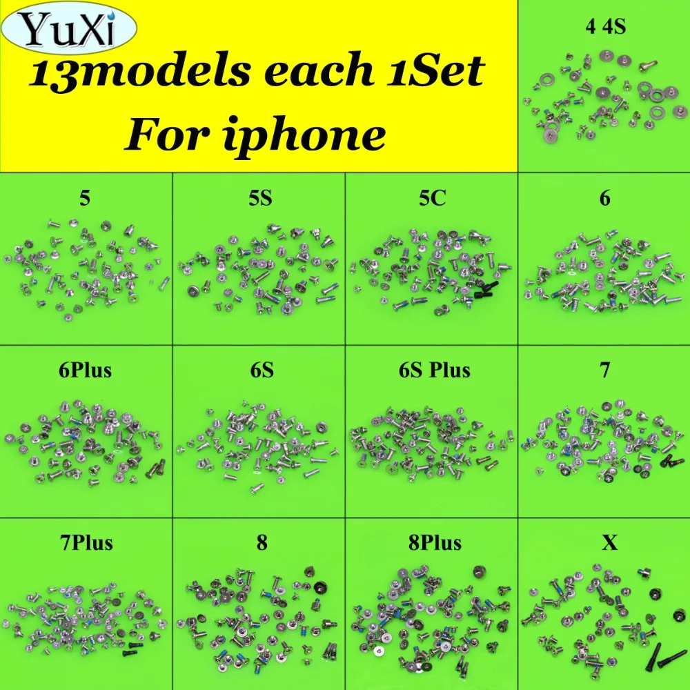 

YuXi 13Set Screw Complete Screws Full Set Replacement Repair for iPhone 7 7Plus 6 6s Plus 5S 5 5C 8 8P X Mobile Accessories