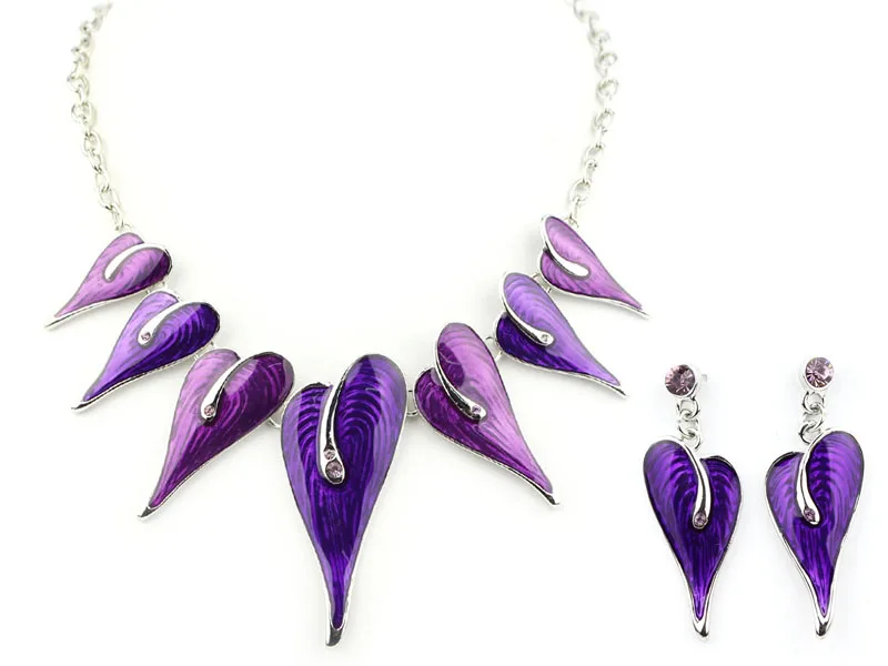 Ожерелья покрытые эмалью листья ожерелье и серьги набор ювелирных изделий оптом