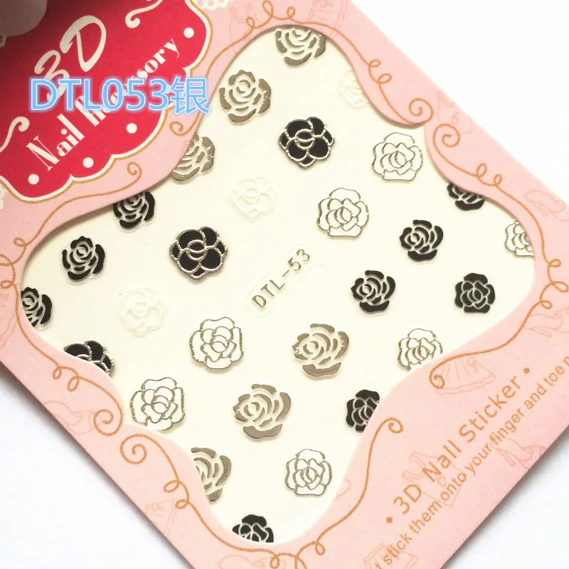 Silver-DTL053 MYBORMULA, 3 листа, золото, серебро, стикеры 3D на ногти Nail Art, снежинка, звезда, сердце, фирменный логотип, украшение для ногтей, Мультяшные клейкие наклейки 49-60 - Цвет: Silver-DTL053