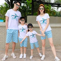 plane print white t shirt and blue shorts suit family cotton clothes mother daughter top mom daughter summer set kid leisure set