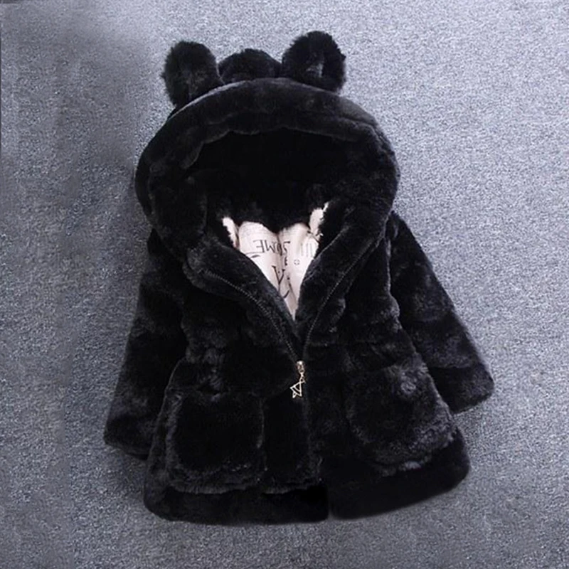 Snowsuit Faux Fur Fleece Coat Baby Hooded Solid Color Jacket Outerwear New Winter Baby Girls Clothes Pageant Warm Jacket