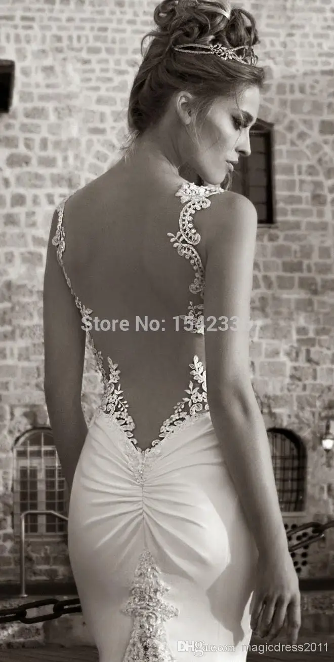 Mermaid Wedding Dresses 2015 Galia Lahav Summer Lace Bare Back Dress Bridal Gown Sheer Straps Tiers Sweep-train | Свадьбы и