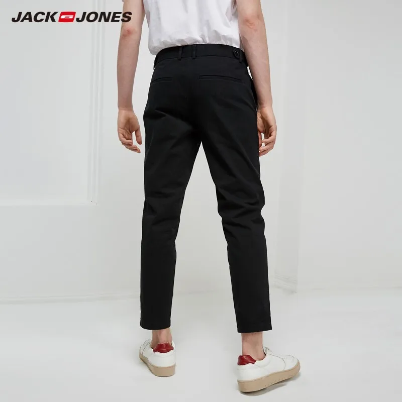 Мужские облегающие черные укороченные брюки JackJones 219114518 из 100% хлопка 2019 | Мужская