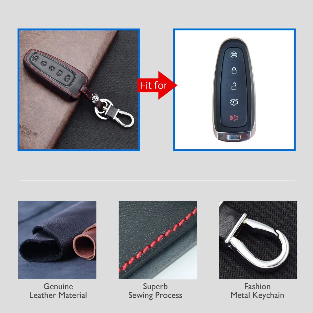 Кожаный чехол для ключей автомобиля для Ford C-Max Edge Escape Explorer Flex Focus Lincoln MKS MKT MKX 5 BTN Smart Remote Fob Защитная крышка