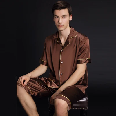brown Новые летние Мужская пижама набор сексуальные пижамы мужские с коротким рукавом шорты пижамы Модные мужские домашние наборы - Цвет: brown