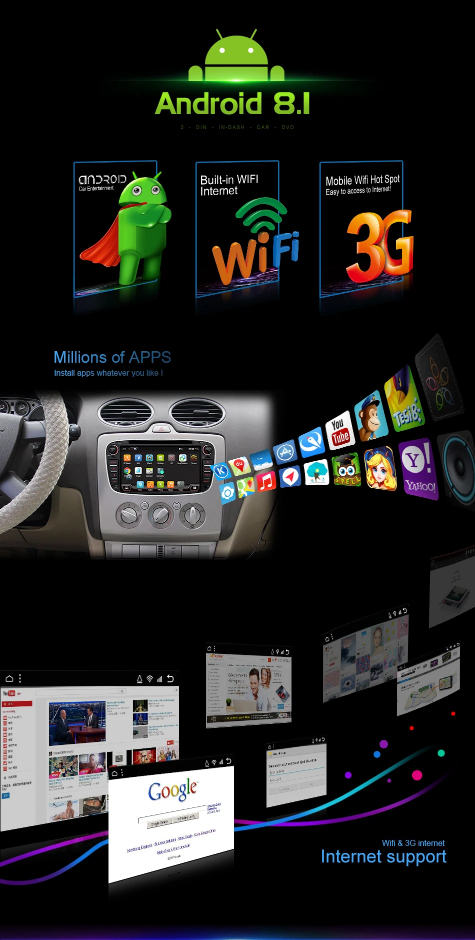 Bosion Android 9,0 автомобильный мультимедийный плеер gps 2 Din PX6 автомобильный dvd для FORD/Focus/S-MAX/Mondeo/C-MAX/Galaxy wifi автомобильный Радио gps 4G64G
