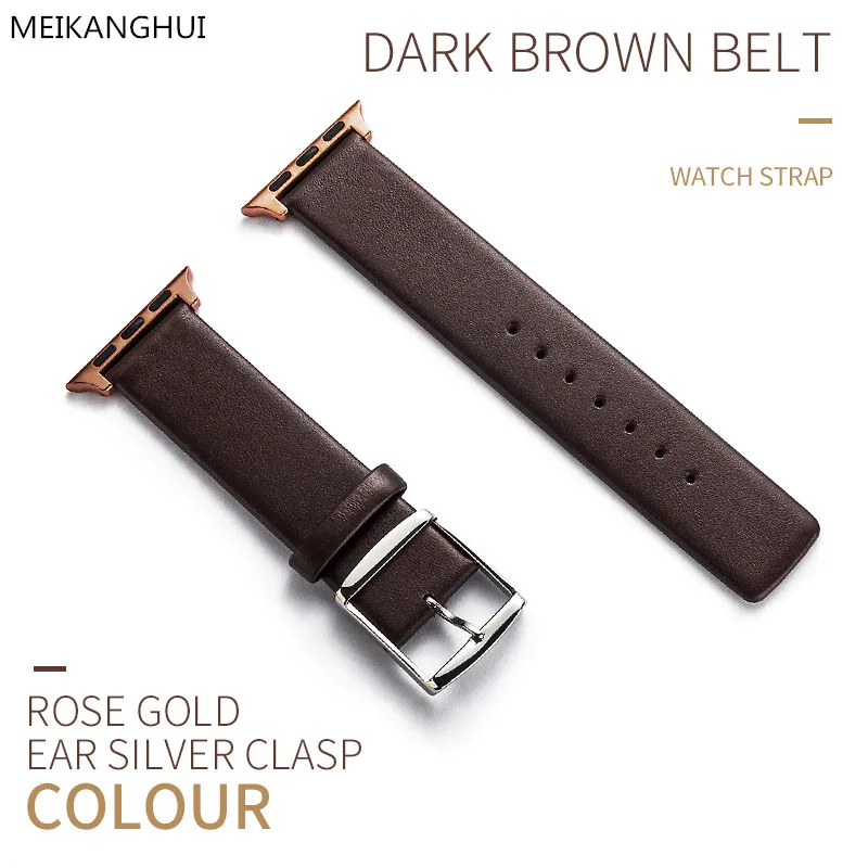 MEIKANGHUI New Arrival Genuine Leather Watch Band For Apple Watch Strap 42mm 38mm Series 3/2/1 Black iWatch Bracelet Watchband