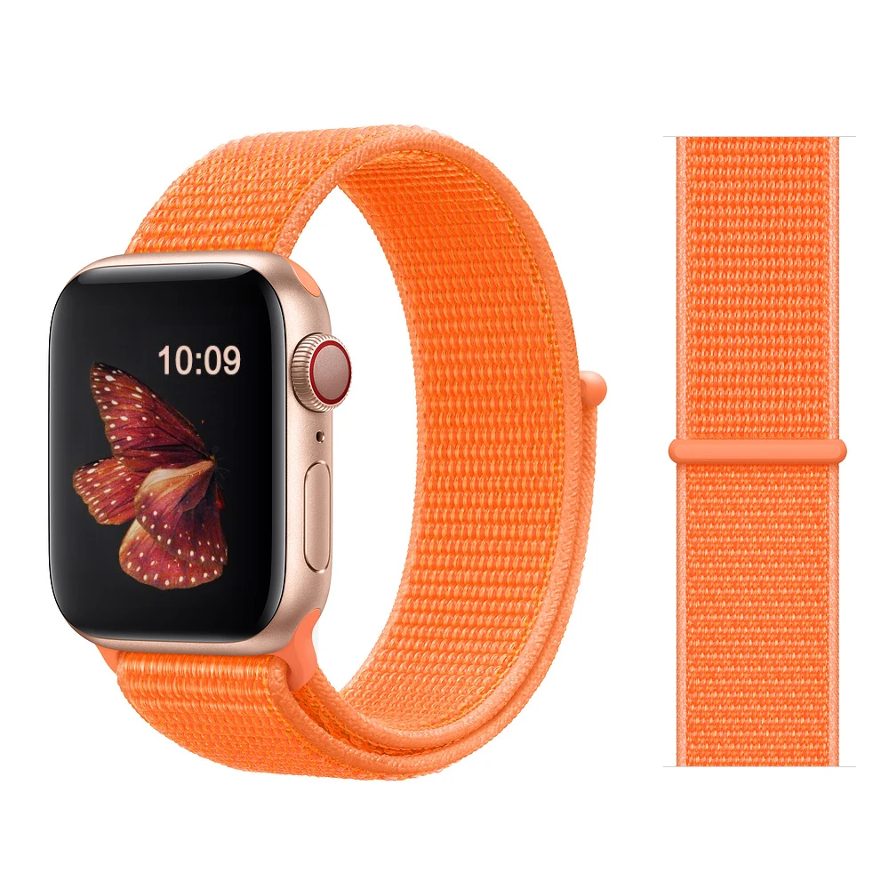 Color35 Papaya Ремешок для наручных часов Apple Watch Series 5/4/3/2/1 38 мм 42 мм мягкий нейлон в едином положении во время занятий легкой атлетикой, correa, дышащая поверхность спортивные петли для наручных часов iwatch, 5 4 40 мм 44 мм - Цвет ремешка: Color35 Papaya