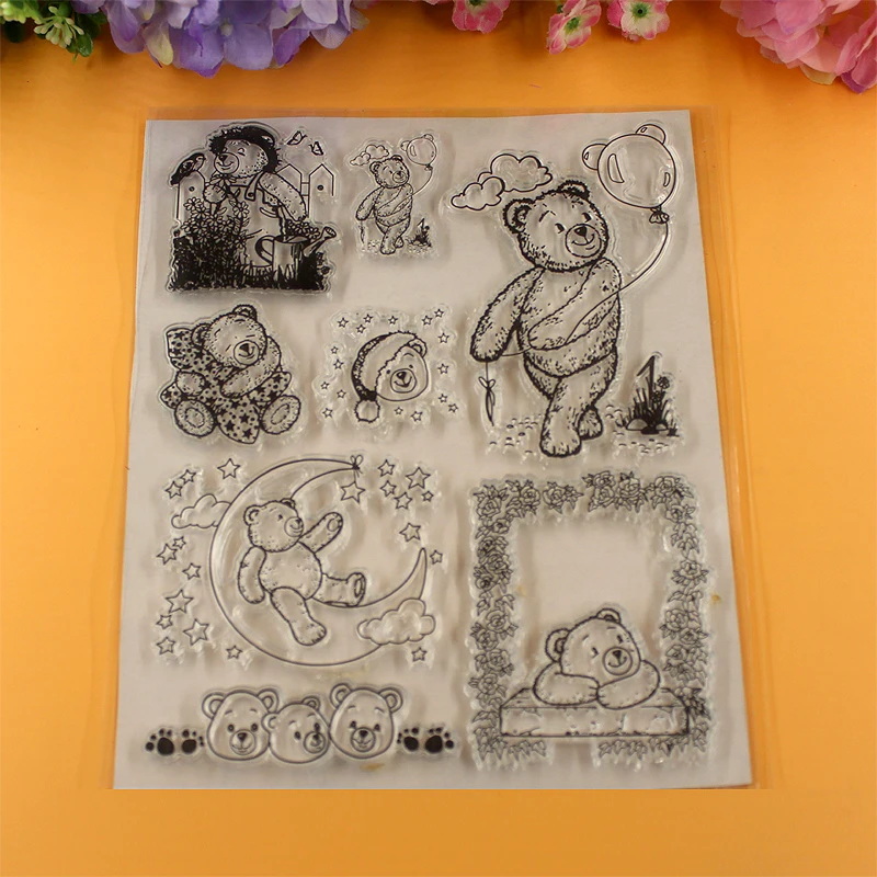 Силиконовые прозрачные штампы YLCS059 с медведем для скрапбукинга фотоальбом