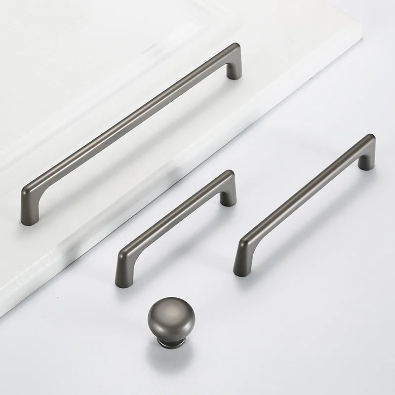 

Modern Grey Door Handles And Knobs For Cabinet Kitchen Cupboard Zinc Alloy Furniture Handles Dresser Drawer Pulls Hardware