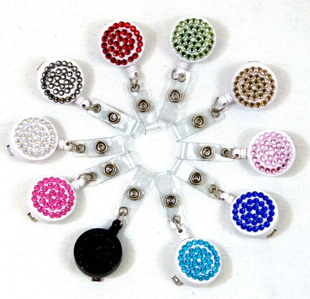 

BLING DIAMANTE RHINESTONE RETRACTABLE ID BADGE REEL YOYO KEY HOLDER With Alligator clip 10pcs/lot