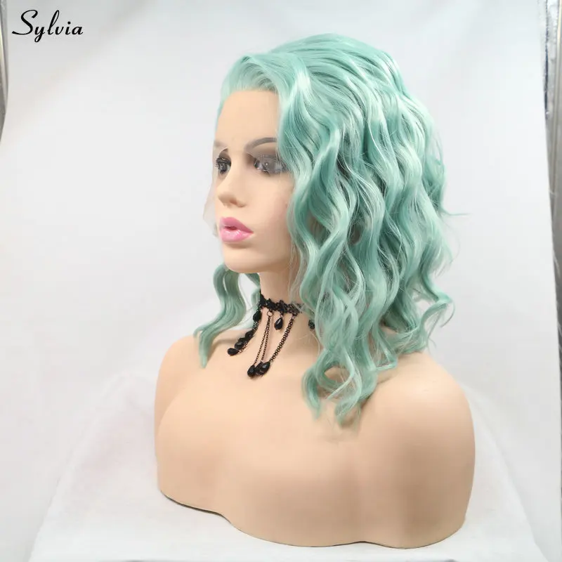 Sylvia 1" надувной кудрявый короткий парик-Боб мятно-зеленый термостойкий синтетический парик с кружевом спереди новая прическа боковая часть косплей парики