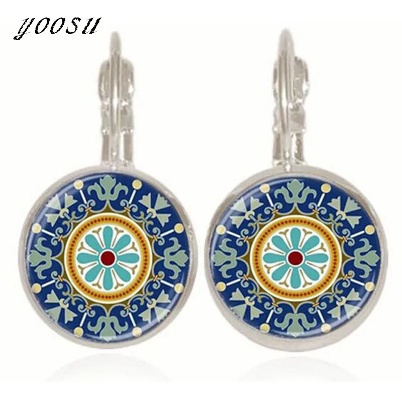 Новые модные серьги Мандала хна из стекла кабошона символ ом дзэн буддизм уха