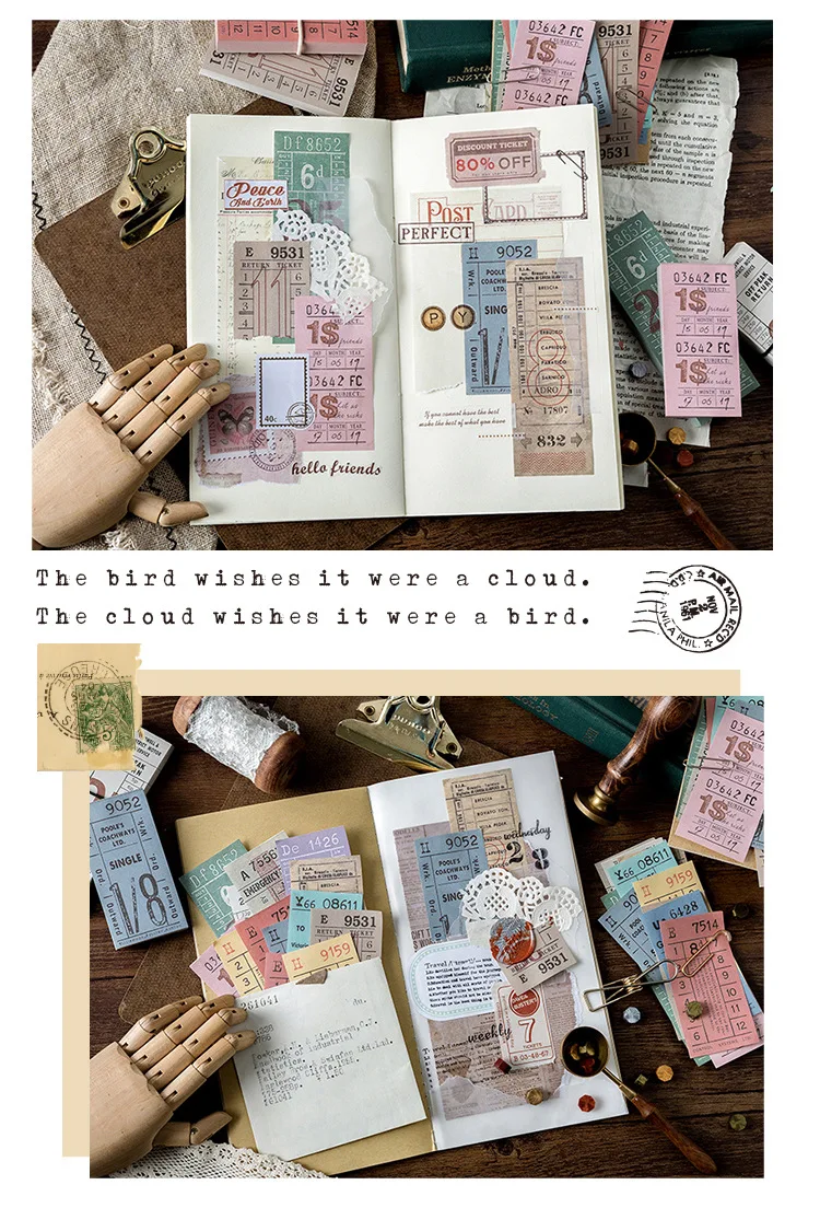 100sheets Retro Receipt Ticket Memo Pad Stub Sticky Notes Memo Post Note Paper vintage bill Words Phrases Stickers Office Supply