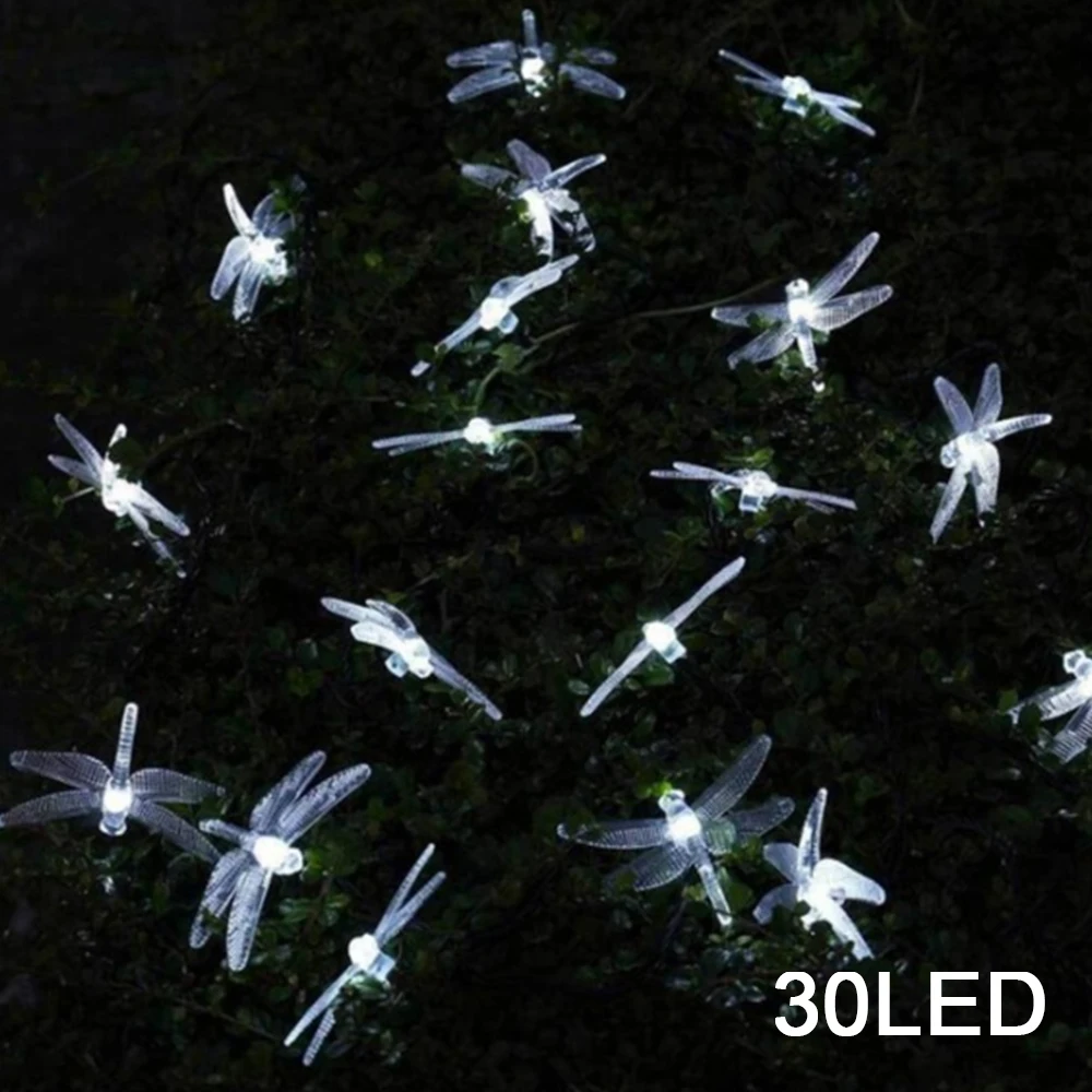 White-4 20/30 светодиодная гирлянда, светильник s, уличный в форме стрекозы, Рождественская гирлянда, уличный Солнечный светодиодный светильник, праздничный Декор - Испускаемый цвет: White-4