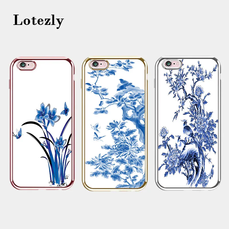 Lotezly для iPhone 6 покрытие TPU телефон Shell случаях синий и белый фарфор (взять 7 чехол)