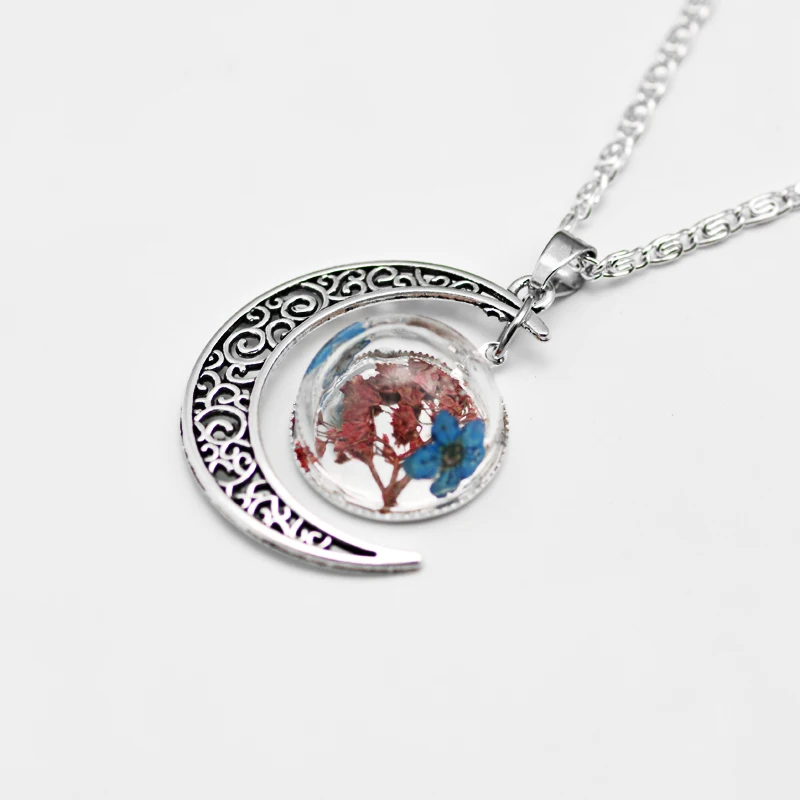 Ollow Moon полустеклянный шар кулон с высушенным цветком натуральный ювелирные