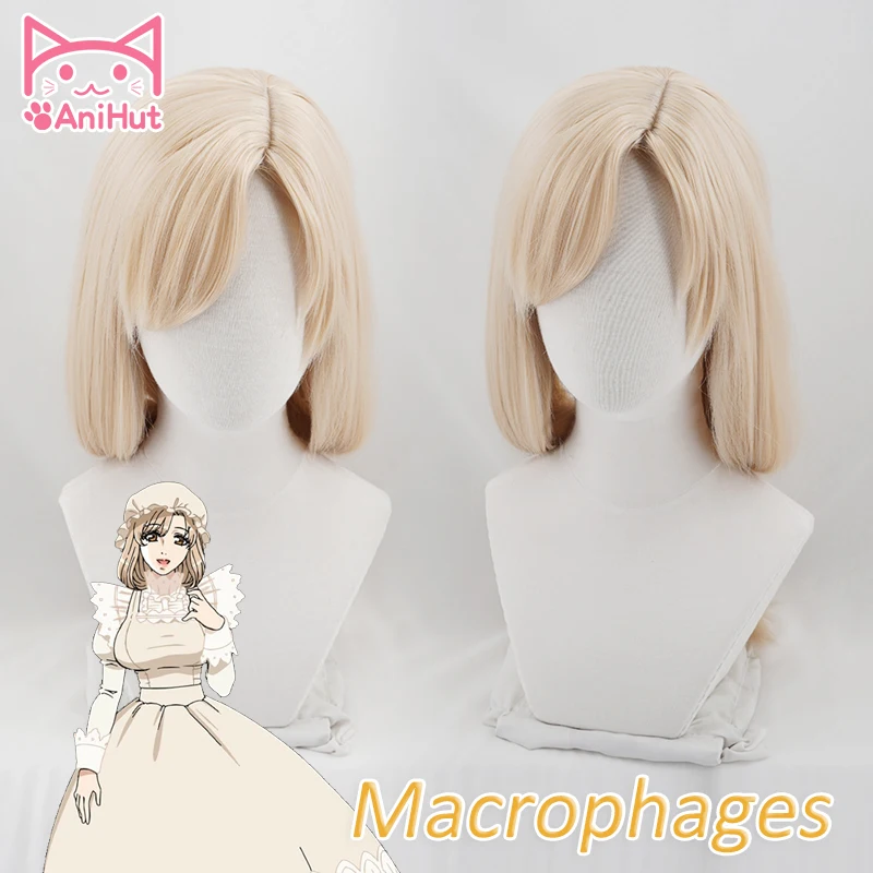 [Anihut】аниме Cells at Work Cosplay Wig макрофаги светлые волосы Hataraku Saibou термостойкие