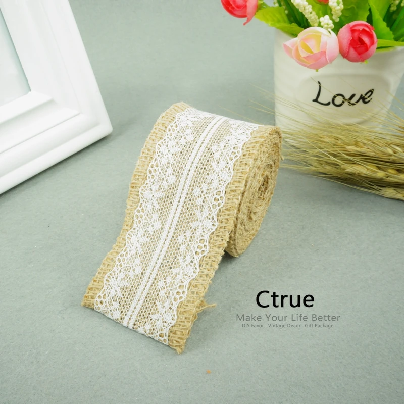 2 метра джутовые рулоны из гессианской ленты с кружевной лентой винтажные