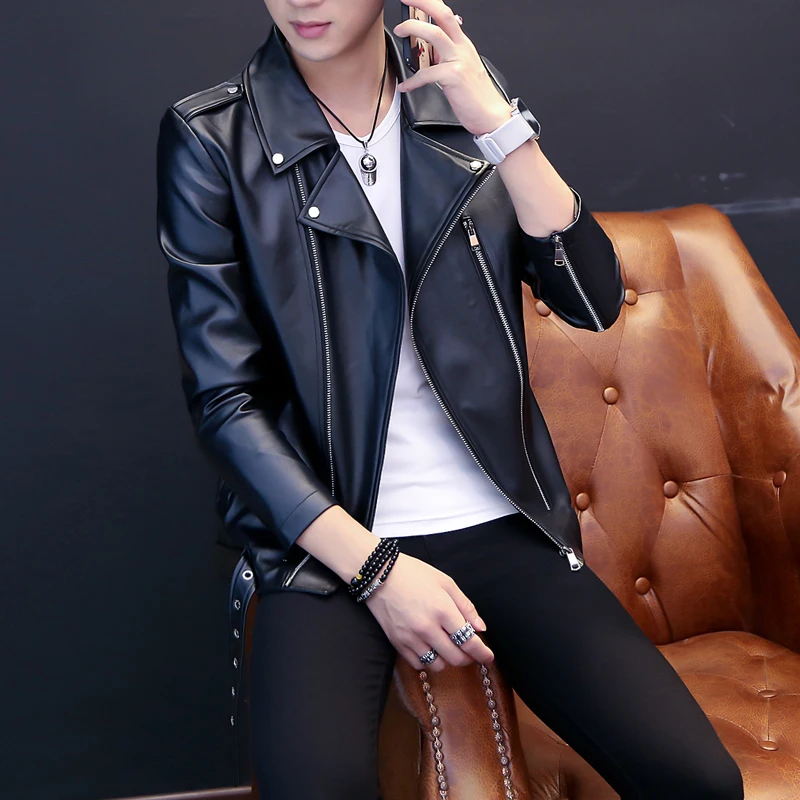 

Spring 2020 young men leisure and leisure leather jackets fashion PU leather collar zipper more leather