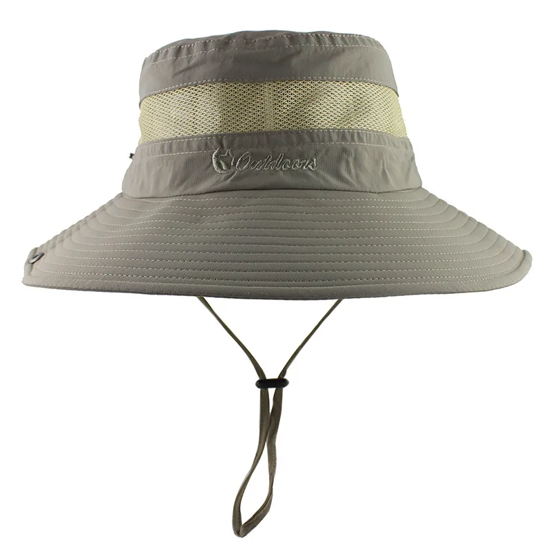 Dark Khaki UPF 50+ Солнцезащитная шляпа ведро Летняя мужская и женская панама для рыбалки шляпа Защита от солнца УФ длинная большая широкополая шляпа Боб Пешие прогулки Открытый пляж Кепка - Цвет: Dark Khaki