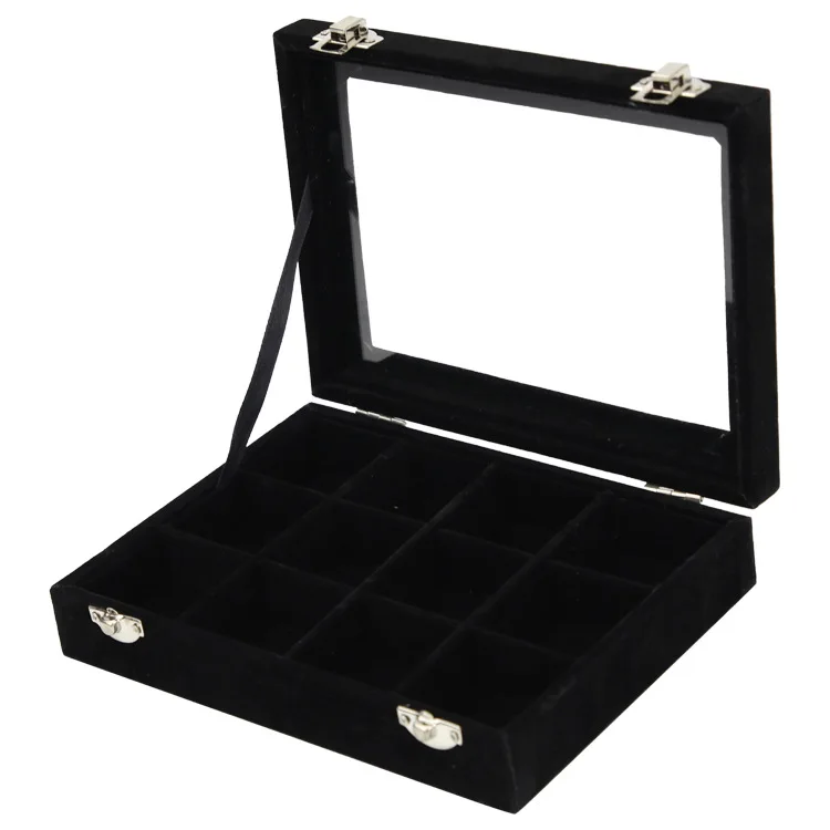 Черный/красный бархатный ящик для хранения с 12 отделениями женские аксессуары