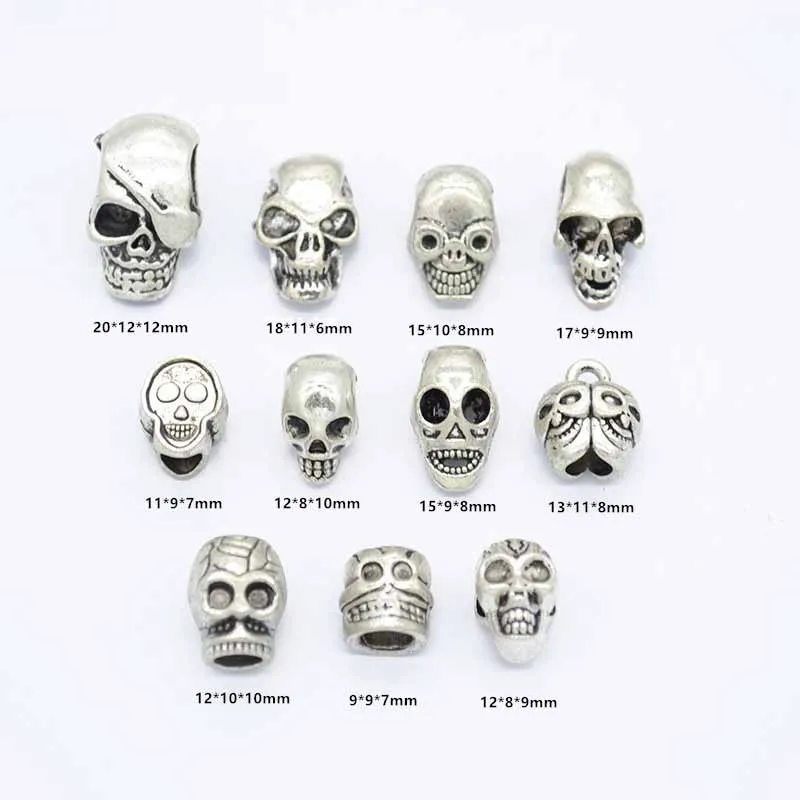 

11pcs/lot Tibetan Skull Charms 11 Pattern Mixed Size Skeleton Head Spacer Charm Beads for DIY Jewelry Materials