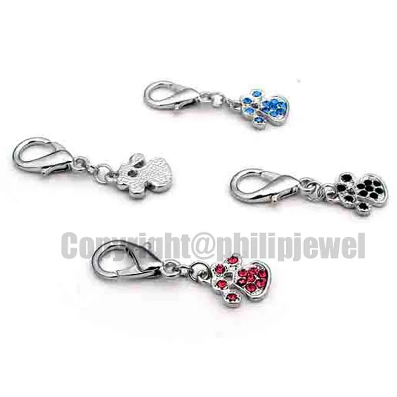 NEW crystals metal 16mm paw print charm dog collar jewelry accessories 12pcs(4Stones color way equally mixed) lot | Украшения и