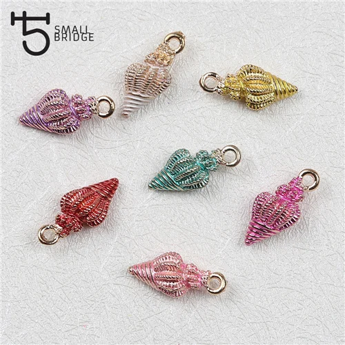 Conch 7pcs 6, 7, 8, 21 шт./компл. падения нефти сплава Модные Эмаль, Чарующее ювелирное для изготовления украшений вручную ожерелье с подвеской в виде морской звезды Стеклянные бусы оптом - Цвет: Conch 7pcs