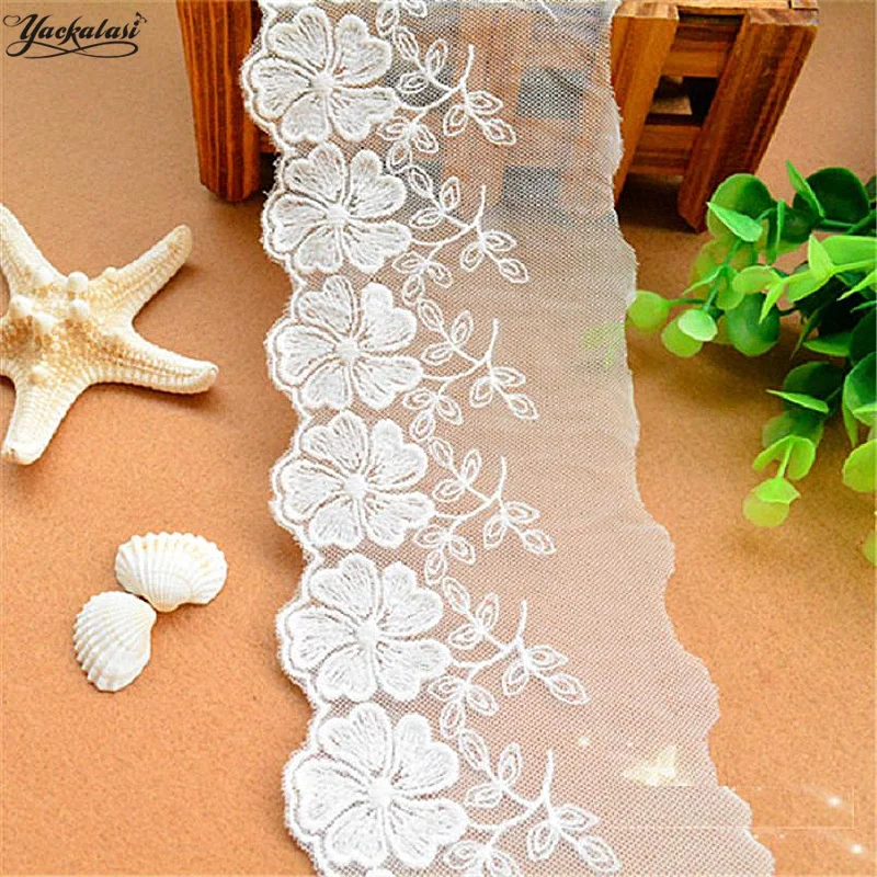 

YACKALASI 14 Yds Cotton Embroidery Lace Scalloped Mesh Lace Applique DIY Garment Accessories Free shipping 9cm